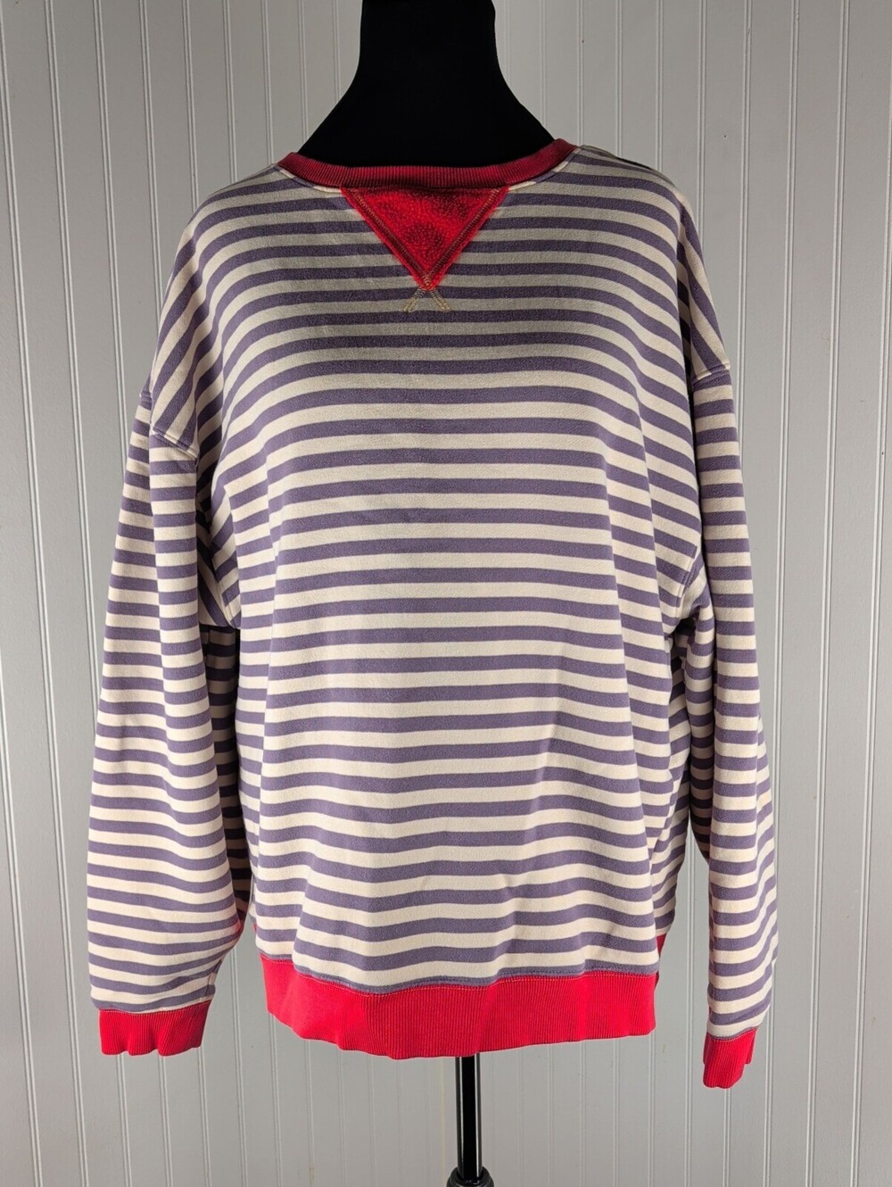 Natural Life Striped Sweatshirt with Red Trim S/M